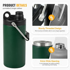 Kerilyn Insulated Half Gallon Jug with Handle, 64oz Stainless Steel, Large Double Vacuum Water Bottle for Hot & Cold Drinks, Wide Mouth, Sweat Proof, Great for Travel, Camping, Green