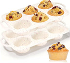 CAKETIME Large Muffin Pan, Metal Reinforced Frame 3.5 Inch Jumbo Silicone Muffin Pan Nonstick 6 Cups for Baking Jumbo Muffin, Frittatas, Jumbo Cupcakes 2 Pack Confetti