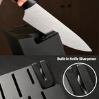 Damascus Pattern 15-Piece Kitchen Knife Set with Block, High Carbon Steel Chef Knife, Includes Sharpener and Scissors, Ergonomic Black Anti-Slip Handle and Red Trim, Perfect for Professionals
