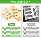 Magnetic Plastic Wrap Dispenser with Cutter, 3 in 1 Refrigerator Bamboo Organizer for Tin Foil, Baking Paper, Wax Paper Holder Kitchen Storage Box Compatible