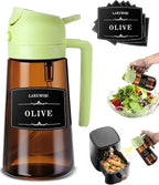 LAKUMIQI 2 in 1 Oil Sprayer for Cooking, 16oz Olive Oil Dispenser Bottle for Kitchen, Food Grade Light-Blocking Leak Proof Glass Spray Bottle for Salad, Air Fryer, BBQ