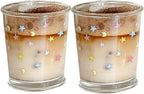 Set of 2 12 OZ Cute Drinking Glasses Star Moon Glass Coffee Cup Colorful Glass Cups for Iced Tea,Juice,Coffee,Milk,Dessert,Stackable Glassware Drinkware Set (colorful)