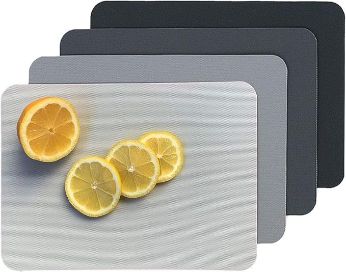 Simply Genius Rectangular Cutting Board Set - Color-Coded Cutting Mats for Kitchen - Dishwasher-Safe Plastic Chopping Board - Pack of 4, 8 x 11 in, Light Gray