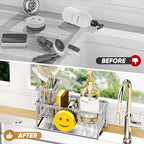 Sponge Holder for Kitchen Sink,Smiley Face Sink Caddy with Removable Brush Holder,Self-Draining Sponge Caddy for Soap,Dish Brush,Scrubber,Kitchen Essentials and Gadgets-Silver