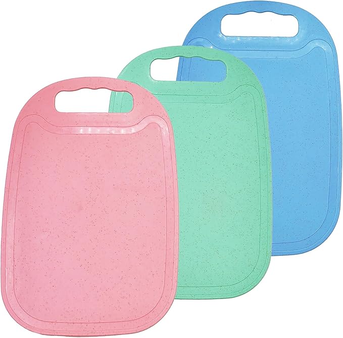 3 Pack Small Cutting Board for Kitchen Wheat Straw Plastic Cute Mini Kids Cutting Boards Fruit Mats
