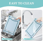 Finorder Set of 3 Sizes Cutting Board, Blue Double Side Non Slip Cutting Boards with Easy Grip Handle and Juice Grooves, BPA-Free Dishwasher Safe Reversible Chopping Board for Veggies Chopping Meat