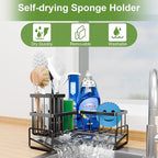 Large Sponge Holder for Kitchen Sink, 90-Degree Sink Caddy Organizer with Dish Brush Holder for Countertop Corner Storage Rack, Metal L-Shaped Kitchen Sink Sponge Soap Organizer Storage Ideas