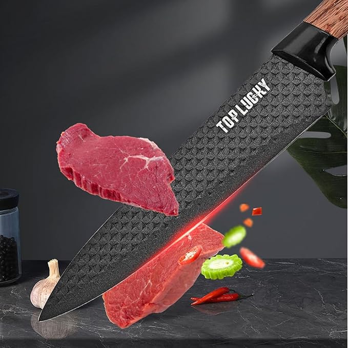 Black Knife Set, 6 Pieces Professional Kitchen Knife Set with Universal Knife Block, Super Sharp Knife Block Set with Ergonomic Handle Non-stick Stainless Steel Knife Block Set (Black)