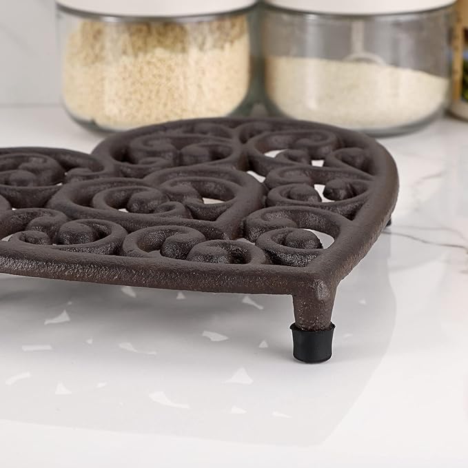 Sumnacon 2 Pcs 7.7 Inch Cast Iron Trivets - Heavy Duty Rustic Metal Hot Pot Pads, Vintage Hot Plate Trivets for Kitchen Countertop Dining Table