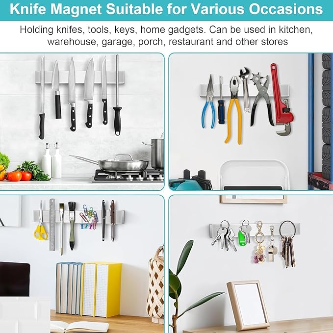 Magnetic Knife Holder for Wall 24 Inch Knife Magnetic Strip Refrigerator Knife Magnet Bar Wall Mount Knife Rack for RV Kitchen Utensil Holder Metal Tool Holder Knife Block