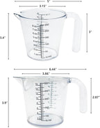 Laser-Etched Measuring Cup Set, 16 oz & 1 Cup Clear Plastic Liquid Measuring Cups, Permanent oz/cup/Tbsp/mL Markings, Food-Grade for Baking & Cooking