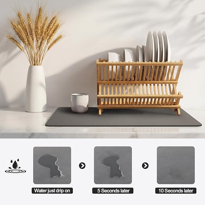 Ecotrim - Dish Drying Mat for Kitchen Counter | Coffee Bar Mat for Countertops | Heat Resistant Drainer Mat with Non-slip Rubber Backed | Hide Stain Kitchen Absorbent Draining Mat | Dark Grey 16"x20"