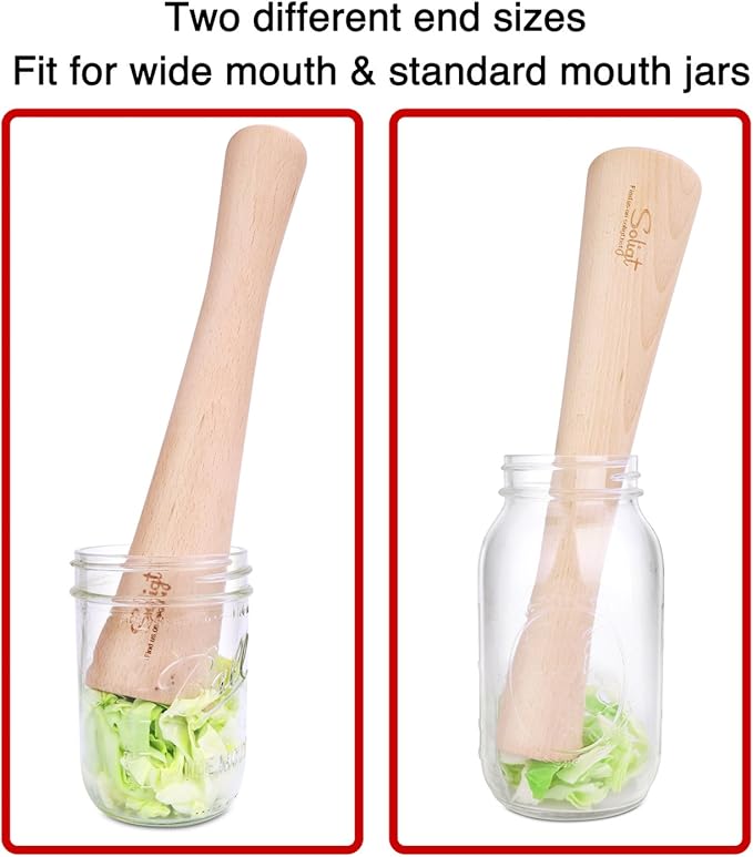 SOLIGT 12" Sauerkraut Pounder for Mason Jars Vegetable Fermentation- One Piece of Solid Wood