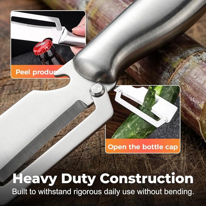 Multi-Functional Vegetable Peeler for Kitchen, 2026 New Vegetable Peeler with Wooden Handle and Bottle Opener, 2 in 1 Stainless Steel Kitchen Tool for Fruit Apple Potato Pumpkin Slicer (A+B, 2PCS)