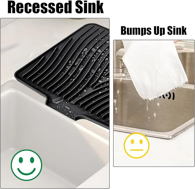 TIKNIK Silicone Dish Drying Mat, Stone Drying Mat for Kitchen Counter with Built-In Drain, Non-Slip Drain Pad with Built-in Drain, Heat Resistant Stone Drying Mat, Hangable, Black-1pc, 16" x 12"