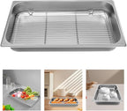 DYNAMI Stainless Steel Baking Pan with Cooling Rack,21x13.2x2.5in Stainless Steel Deep Roasting Pan with Grill,Rectangular Large Bakeware Multipurpose Cooking Sheet Pan