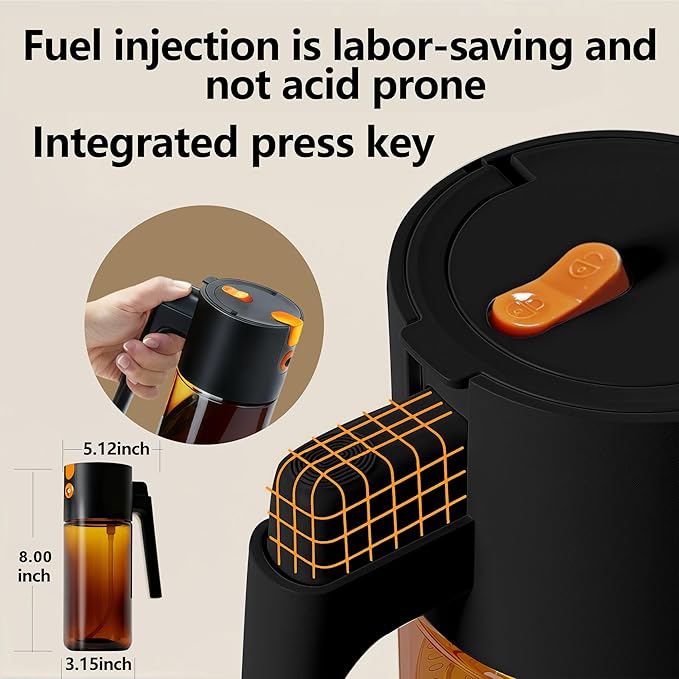 Olive Oil Spray Bottle Dispenser, 2-in-1 Glass Material Kitchen Cooking Oil Sprayer, 17 oz/500 ml Cooking Spray, Glass Spray Bottle with Tipper, Food Grade Spray for Kitchen, Salad, Frying, Barbecue