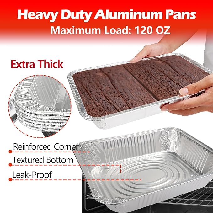9x13 Aluminum Foil Pans with Lid, 20 Pack Disposable Trays Half Size Heavy Duty Tin Pans Deep Food Containers For Cooking, Meal Prep, Baking, Roasting, Chafing, Heating or Steam Table