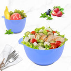 BoxedHome 4 Quart Large Plastic Mixing Bowls, Microwave Safe Mixing Bowl Set with Pour Spout, Nesting Bowls for Space Saving Storage(Violet Blue)
