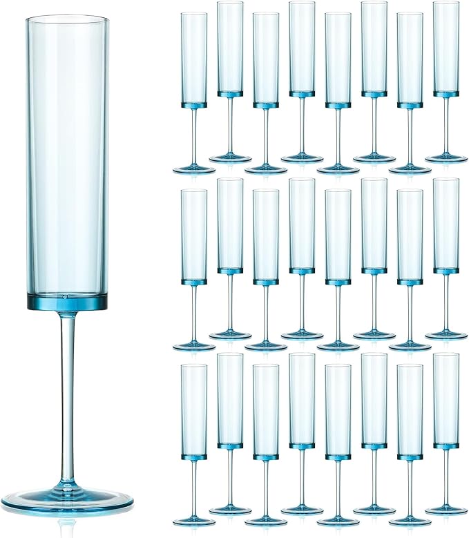 24 Pack Acrylic Blue Champagne Glasses 5.4 OZ Cocktail Glasses Classy Champagne Flutes Blue Wedding Toasting Glasses Wedding Table Decorations Bachelorette Parties Bridal Shower Decorations