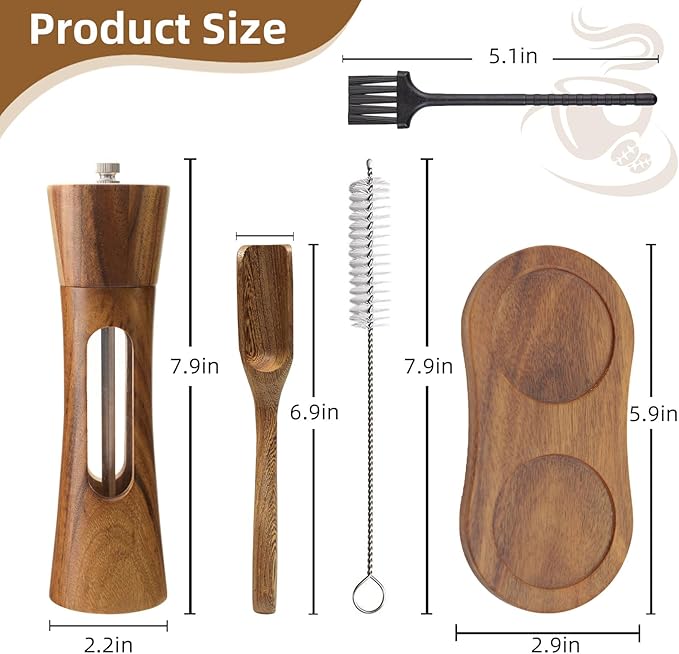 2 Pack Wooden Salt and Pepper Grinder Set — 8 Inch Refillable Salt and Pepper Shakers — Manual Spice Mills with Clear View Window — Ceramic Grinder, Adjustable Coarseness