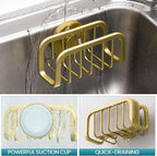 TAILI Sponge Holder for Kitchen Sink with Strong Suction Cup, Rustproof Aluminum Sink Caddy for Sponges, Removable Sponge Holder, Dish Brush for Scraper - Gold