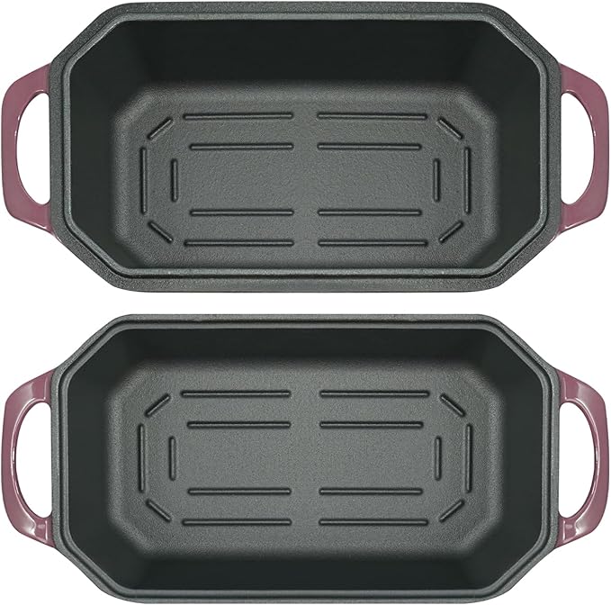 Flavehc Bread Pan Cast Iron Loaf Pan with Lid Bread Loaf Pan 8.5x4.5 Inch Loaf Pan Enameled Cast Iron Sourdough Loaf Pan, Magenta