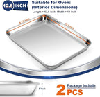 P&P CHEF 12.5 Inch Baking Cookie Sheet, Oven Pan Tray Stainless Steel Sheet Pan for Kitchen, Oven Bakeware for Multi Uses, Shiny Look & Dishwasher Safe, Healthy & Heavy Duty, 2Pcs