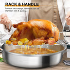 Large Roasting Pan with Rack and Lid, Gifts for mom women wife, Stainless Steel Large Oval Roaster, Nonstick Oven Cookware for Turkey Chicken, 21 Inch