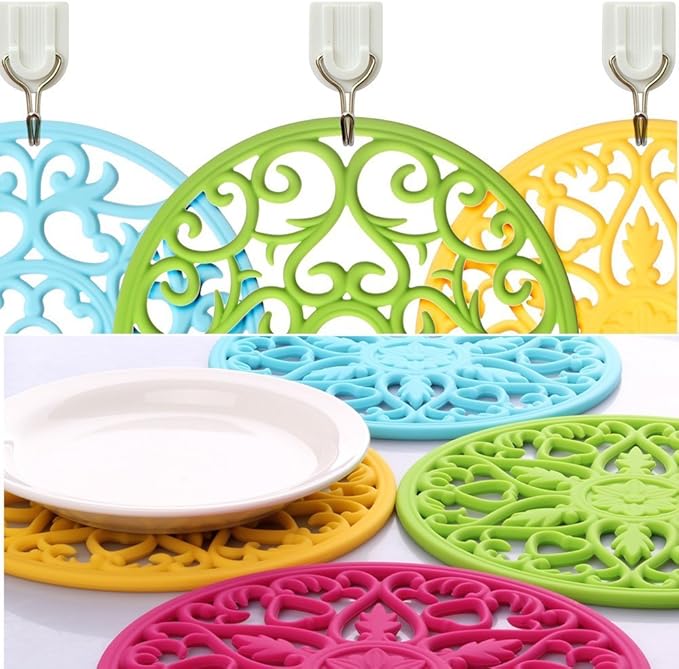 ME.FAN Trivets for Dishes/Pots/Pans, 3 Pcs Silicone Mats, Flexible/Durable/Non Slip Hot Pads to Protect Table and Counter Top (Wine Red)