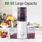 TUUMIIST Cold Press Juicer Machine, 5.3 Inch Extra Large Feed Chute for Whole Fruits, Easy to Clean Slow Juicer, High Yield, BPA Free - Classic White