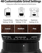 Aromaster Burr Coffee Grinder with 48 Gind Settings, Conical Coffee Bean Grinder for Home Use,Stainless Steel,40 Seconds Adjustable Timer,Anti-static,Easy to Clean with Brush