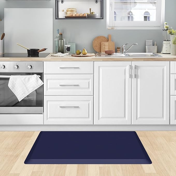KitchenClouds Kitchen Mat Cushioned Anti Fatigue Rug 20"x32" Water Resistant, Non Slip, Standing and Comfort Desk/Floor Mats for House Sink Office (Blue)