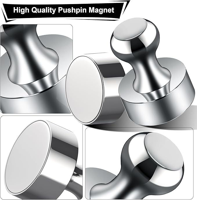 Tiergrade Metallic Magnets, Refrigerator Magnets, 24 Pack Magnetic Push Pins, Strong Fridge Magnets, Multi-use Whiteboard Magnets Perfect for Kitchen Office Classroom