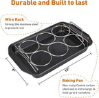 Creme Brulee Making Set - 6 Porcelain Ramekins 6 oz, 304 Stainless Steel Lifting Rack, 9" X 13" Bottom Pan