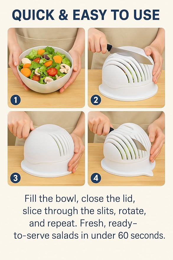 Salad Cutter Bowl and Chopper In One Fruit Vegetable Chopper, Chop Fresh Vegetables and Fruits in Seconds BPA Free Make Healthy Foods in a Minute