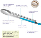 Premium 304 Stainless Steel Tongs Set – 12" Grill Tongs & 9" Cooking Tongs, Heat Resistant up to 600°F, Wavy Grip Head, Non‑Slip Handle with Locking Clip & Hanging Loop, Dishwasher Safe, Blue