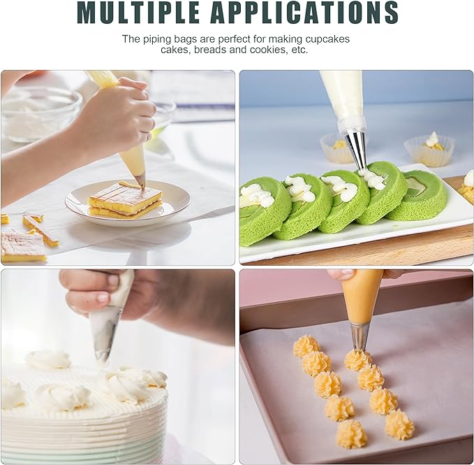 Piping Bags and Tips Set, Cakes Decorating Supplies Kit with 100pcs 16 Inch Pastry Bags, 16 Piping Tips, 3 Cake Scraper, 2 Couplers, 2 Bag Ties, Simple and Convenient Baking Supplies Set
