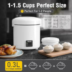 Mini Rice Cooker 1-1.5 Cups Uncooked(3 Cups Cooked), Rice Cooker Small with Bento Box, Removable Nonstick Pot, One Touch&Keep Warm Function, Portable Cooker for Soup Grain Oatmeal Veggie, Black