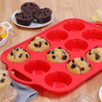 CAKETIME Silicone Muffin Pan, Metal Reinforced Frame Silicone Cupcake Pan Regular Size 12 Cups Nonstick Muffin Tins for Baking Easy to Move 2 Pack Red