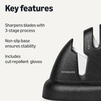 Amazon Basics 4-in-1 Knife Sharpener with Non-Slip Base, Includes Safety Glove