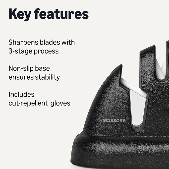 Amazon Basics 4-in-1 Knife Sharpener with Non-Slip Base, Includes Safety Glove