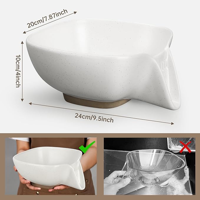 NiHome Ceramic Food Strainer with Integrated Drain Spout, Large Capacity Colander for Vegetables, Fruits, Pasta & More, Heat-Resistant, Crack-Proof, Easy to Clean, Dishwasher-Safe (Speckled White)