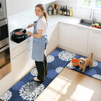 Kitchen Mats, 2PCS Non-Slip Cushioned Rugs, Anti-Fatigue Waterproof Floor Rug, Washable Standing Desk Mat, Home Laundry Office Apartment Decor and Accessories (17.3" ×59" +17.3" ×30"-Blue)