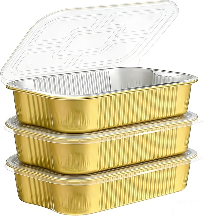 13"x 9"Gold Aluminum Foil Pans with Chear Lids & Handles(20 Pack) Heavy Duty Aluminum Pans, Disposable Foil Pans Containers for Cooking, Baking, Reheating, Freezer, Oven, Food Storage, 118oz