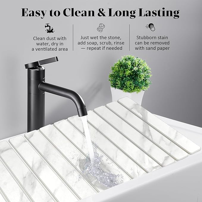 Large Stone Dish Drying Mats for Kitchen Counter, 28"(L)×16"(W) Marble-Pattern, Collapsible Quick Drying Dish Mats, Ultra Absorbent Diatomaceous Earth Mats for Dishes , Match Any Countertop
