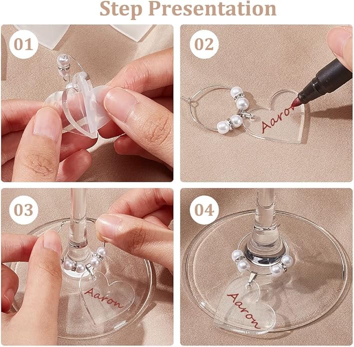 BENECREAT 20pcs Acrylic Blank Wine Glass Charms, Heart/Flat Round Charms for Birthday Holiday Wedding Party