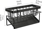 Carbon Steel Kitchen Sink Caddy, Sponge Holder Self Drain Soap Dish with Detachable Dishcloth Rack for Kitchen Countertop Organizer, Black