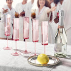 50 PCS Pink Champagne Flutes Plastic 5.4 OZ Clear Acrylic Champagne Flutes Sparkling Wine Glasses Wedding Table Decorations Reusable For Valentines Toasting Engagement Party Supplies