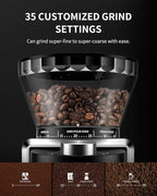 KIDISLE Conical Burr Coffee Grinder, Electric Coffee Bean Grinder for Precise Grinding, 35 Settings, 2–12 Cup Selector, Anti-Static Design for Home Use, Black